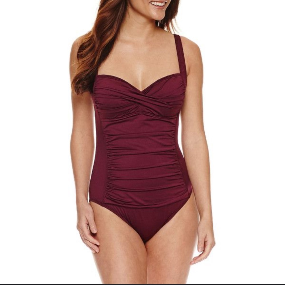 Liz Claiborne Red One-Piece Swimsuit with Ruching